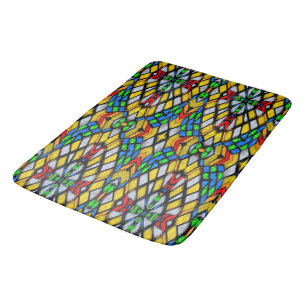 Tapis De Bain Vitrail jaune, rouge et bleu