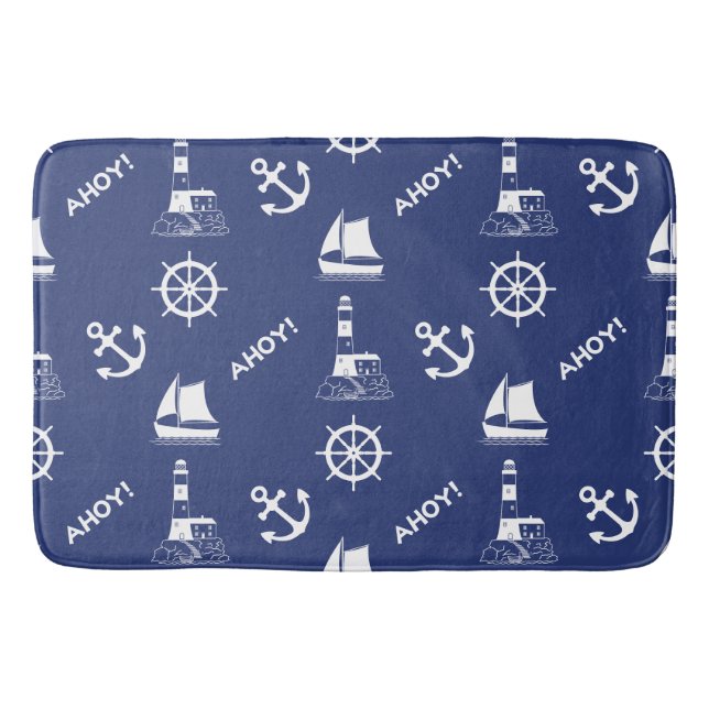 Tapis De Bain Voile Illustrant Big Ptn Blanc+Bleu Marine (Devant)