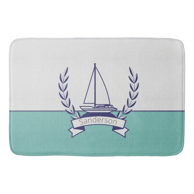 Tapis De Bain Voilier nautique Turquoise Blue Navy été (Devant)