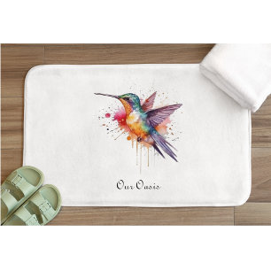 Tapis De Bain Vol de couleurs, colibri à l'aquarelle personnalis