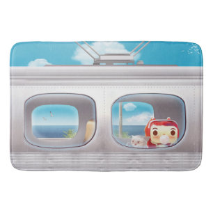 Tapis De Bain Voyage en train avec chat