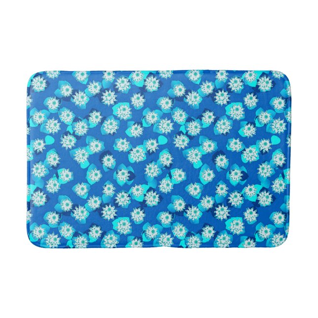 Tapis De Bain Water Lily Motif, Turquoise, Bleu et Blanc (Devant)