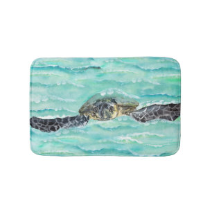 Tapis De Bain Watercolor Sea Turtle Ocean Swim