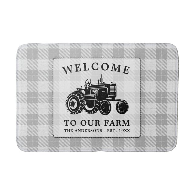 Tapis De Bain Welcome Family Nom Farm Tractor White Plaid (Devant)