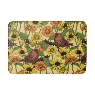 Tapis De Bain Wens et fleurs sur jaune pâle