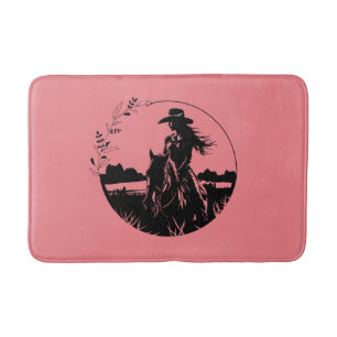 Tapis De Bain Western Country Cowgirl Horse équitation sur le te
