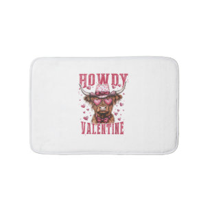 Tapis De Bain Western Howdy Highland Cow Valentines Day Highland