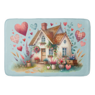 Tapis De Bain Whimsical Cottagecore Heart House Art