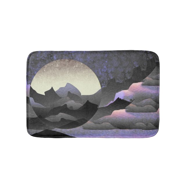 Tapis De Bain Whimsical Moon and Mountains Abstract Art (Devant)