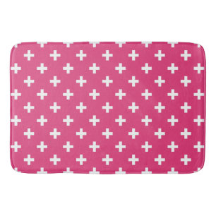 Tapis De Bain White polka crosses on fuchsia