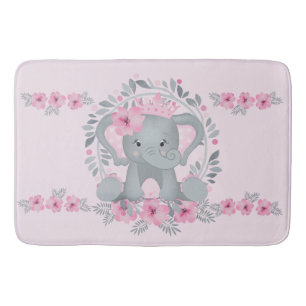 Tapis De Bain Wild Safari Pink Floral Baby Elephant Baby Nursery