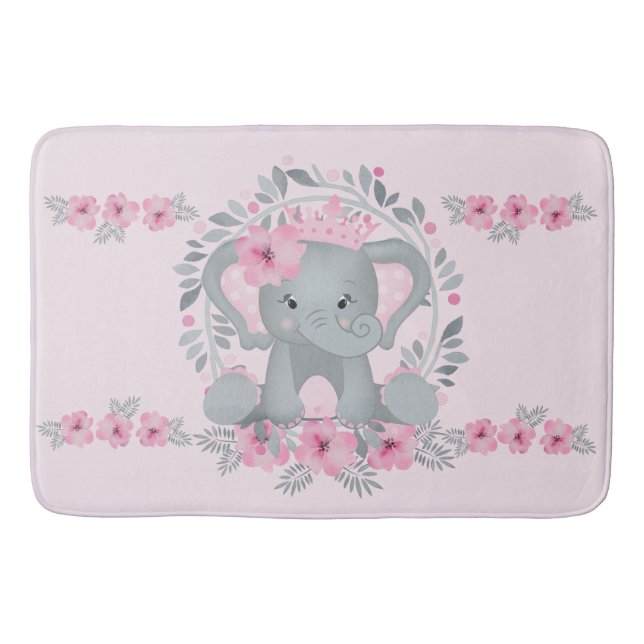 Tapis De Bain Wild Safari Pink Floral Baby Elephant Baby Nursery (Devant)