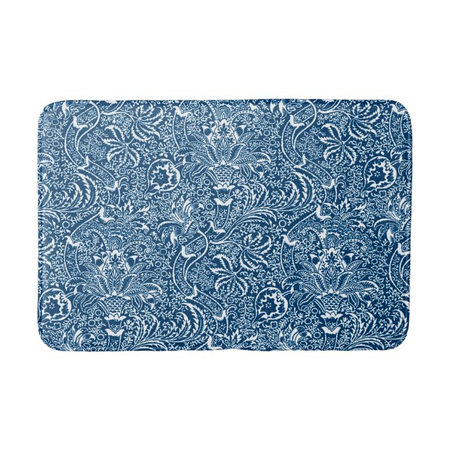 Tapis De Bain William Morris Indian, Indigo Blue et White (Devant)