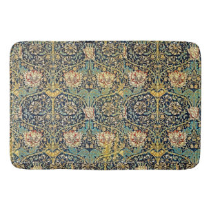 Tapis De Bain William Morris Motif Floral Or Turquoise Rouge