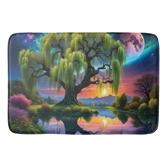 Tapis De Bain Willow tree under Pleine lune N Starry ciel Sunset (Devant)