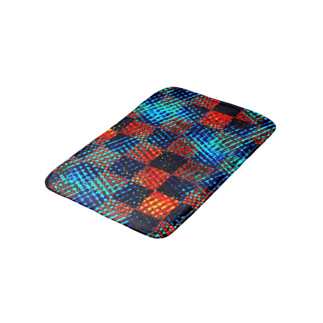 Tapis De Bain Xadrez azul, laranja, faux sujo ou manchado. (Angle)