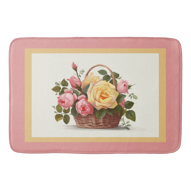 Tapis De Bain Yellow And Pink Roses Bath Mat (Devant)