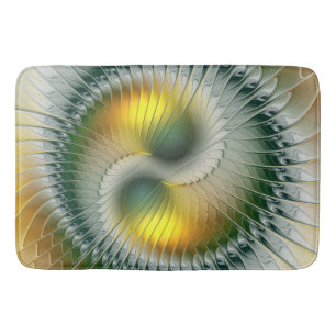 Tapis De Bain Yin Yang Vert Jaune Abstrait coloré Fractal