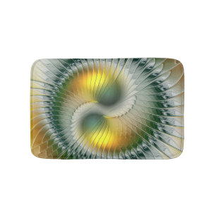 Tapis De Bain Yin Yang Vert Jaune Abstrait coloré Fractal