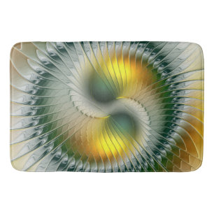 Tapis De Bain Yin Yang Vert Jaune Abstrait Fractal Coloré