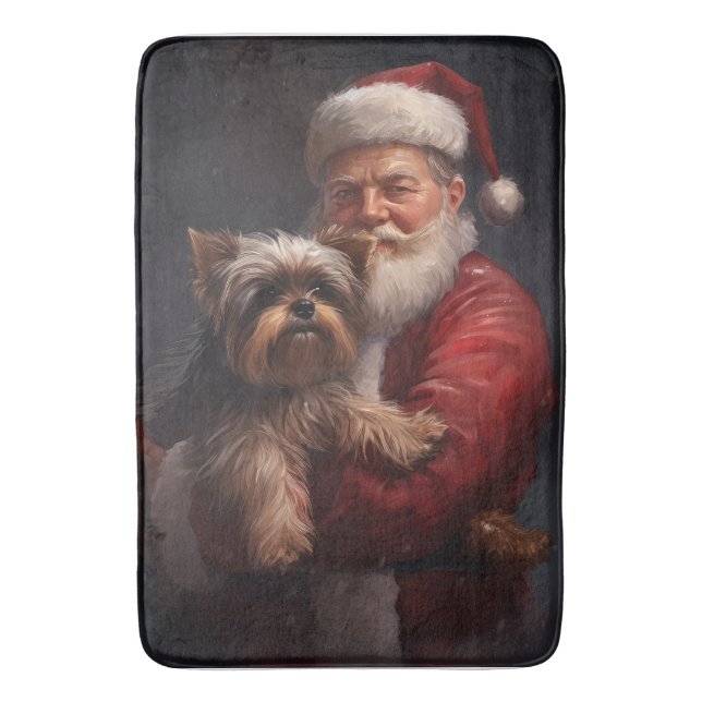 Tapis De Bain Yorkshire Terrier Santa Claus Festive Noël (devant Vertical)