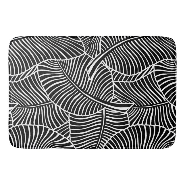 Tapis De Bain Zebra Palm Hawaiian Tropical Noir et Blanc (Devant)