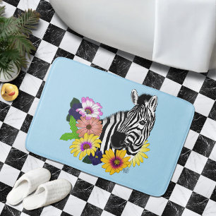 Tapis De Bain Zèbre Bleu Coloré Daisy Floral Faune