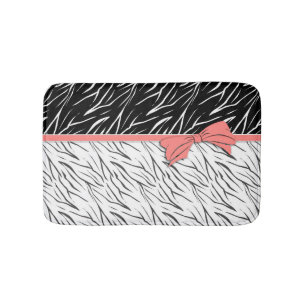 Tapis De Bain Zèbre peau noir blanc tigre rayures de cuir rose