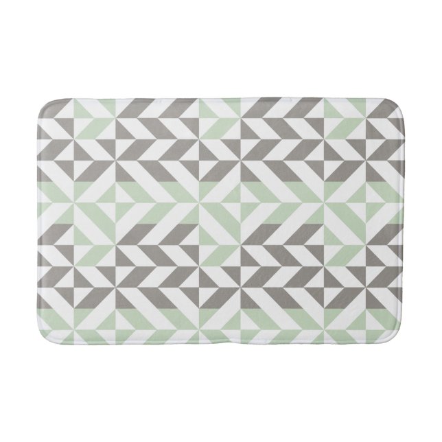 Tapis De Bain ZigZag géométrique Sage Green et Silver (Devant)