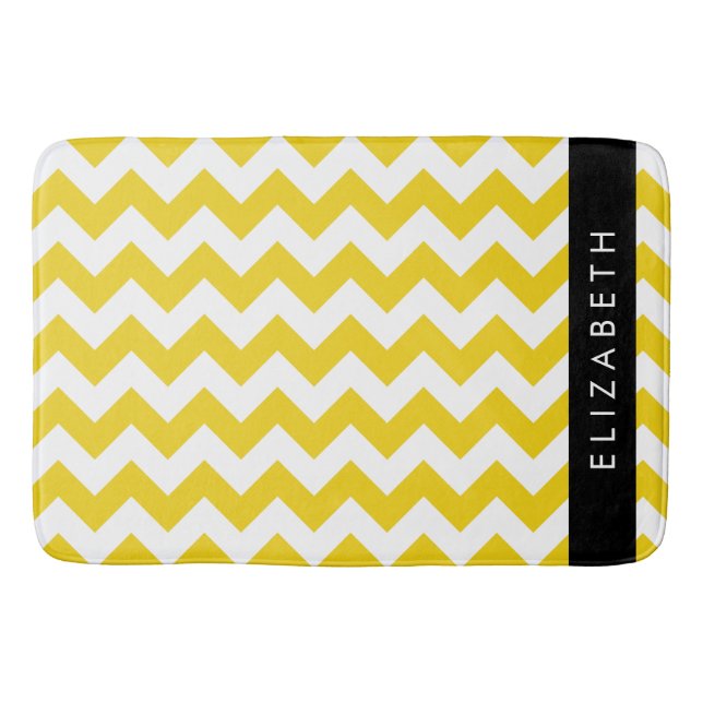 Tapis De Bain Zigzag Jaune, Chevron Jaune, Votre Nom (Devant)