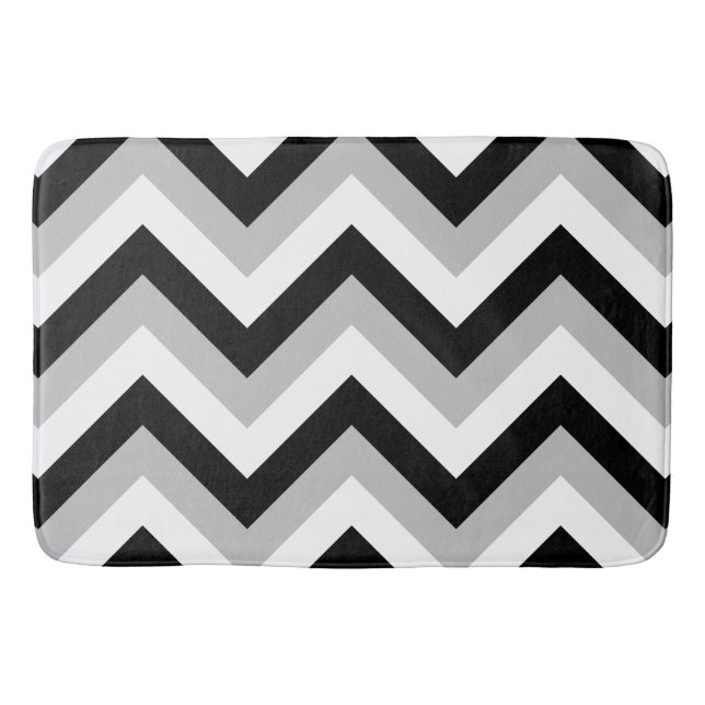 Tapis De Bain Zigzag Motif noir gris blanc (Devant)