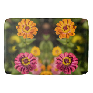 Tapis De Bain Zinnias orange et rose en fleurs