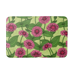 Tapis De Bain Zinnias rose sur vert clair