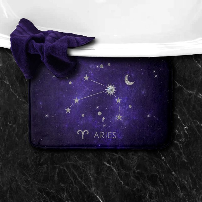 Tapis De Bain Zodiac Purple Aries | Horoscope d'astrologie cosmi (Créateur téléchargé)