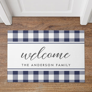 Tapis de bienvenue à carreaux bleu buffle de style
