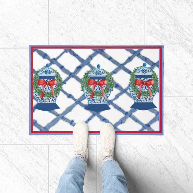 Tapis de bienvenue de Noël bleu Ginger Jars (Intérieur)