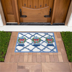 Tapis de bienvenue de Noël bleu Ginger Jars