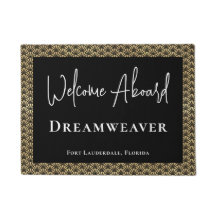 Tapis de bienvenue élégant or noir avec nom de bat