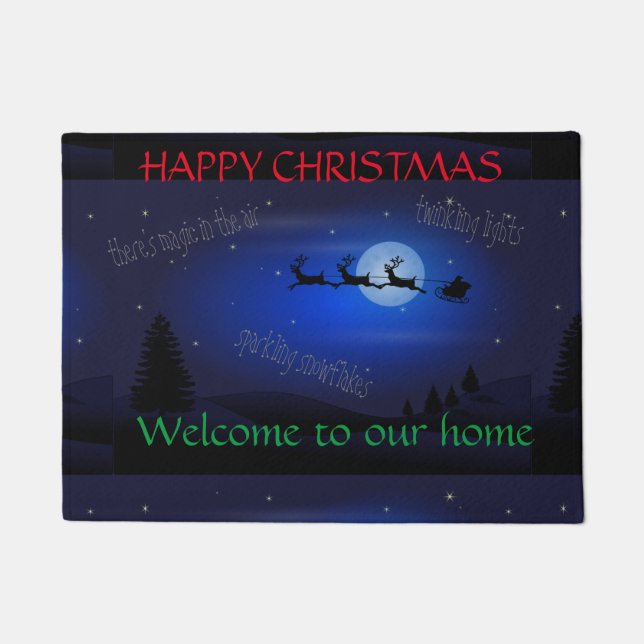 Tapis de bienvenue père Noël Sleigh. Mots personna (Devant)
