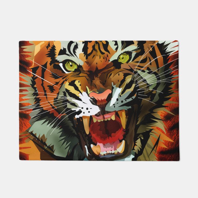 Tapis de Bienvenue Tigre Rugissant Féroce Faune Au (Devant)