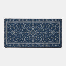 Tapis de bureau à fleurs persanes bleu marine