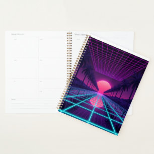 Tapis de bureau à grille Neon Synthwave - Mo de je
