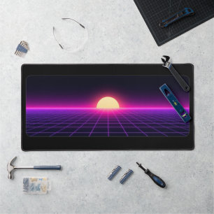 Tapis de bureau à grille Sunset Retro Synthwave