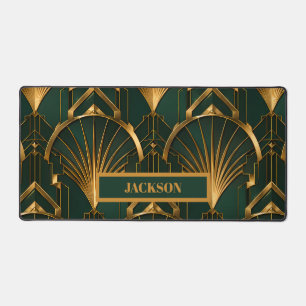 Tapis de bureau Art Déco en or vert émeraude de lu