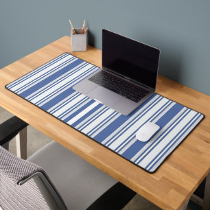 Tapis de bureau bleu et blanc rayé