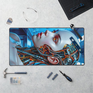 Tapis de bureau de jeu IA Cybernétique Bleu Foncé