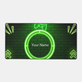 Tapis de bureau de jeu vert néon Nom personnalisé