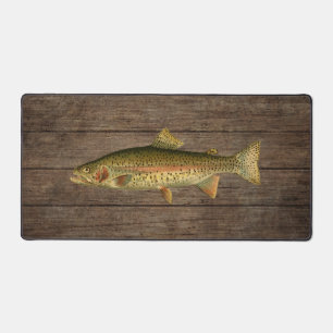 Tapis de bureau en bois sombre truite arc-en-ciel 