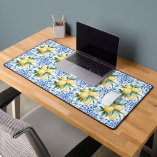 Tapis de bureau en carrelage bleu citron aquarelle