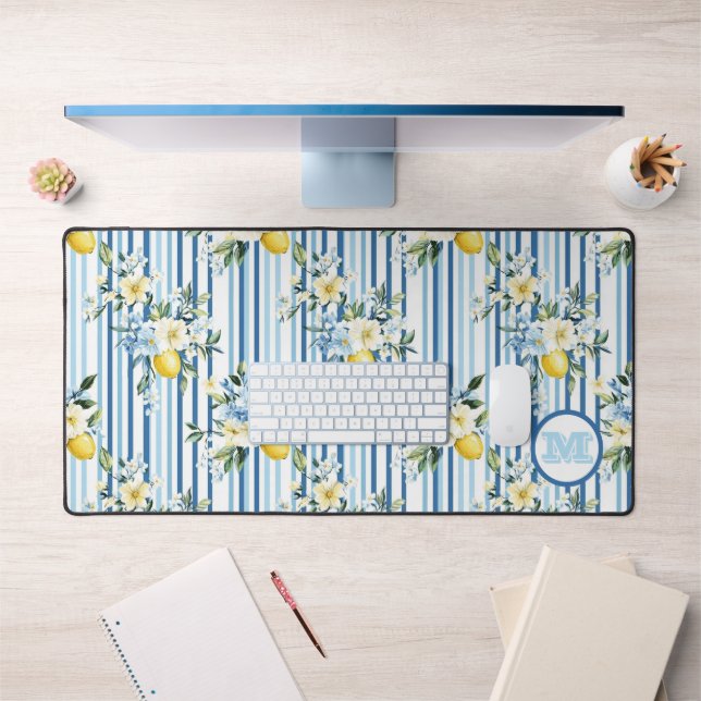 Tapis de bureau en citron floral monogramme sur me (Bureau 1)